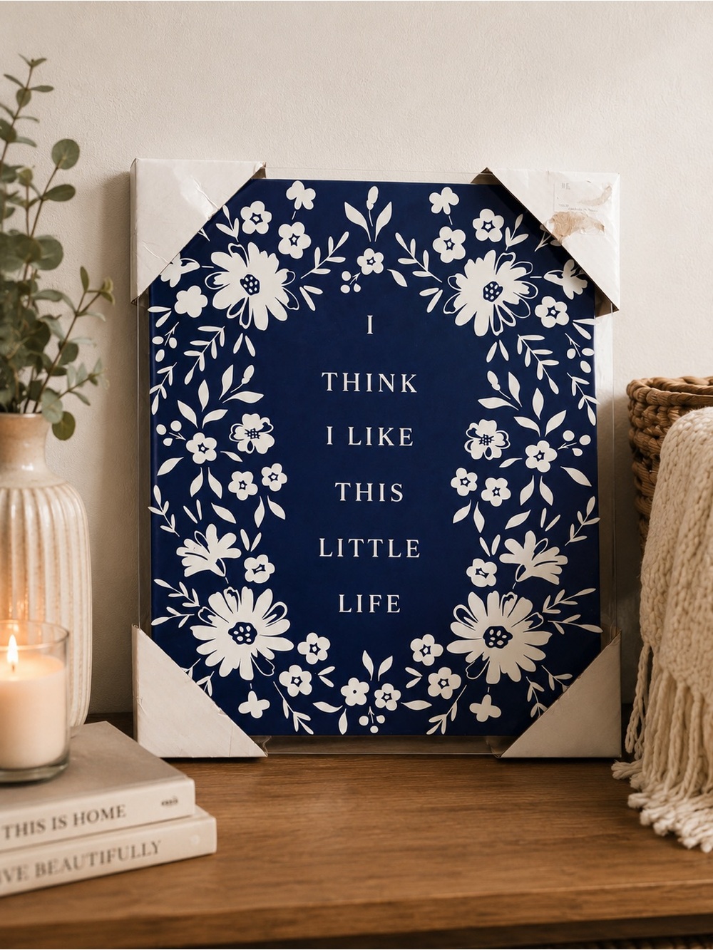 Navy Floral Wall Art - "I Think I Like This Little Life"